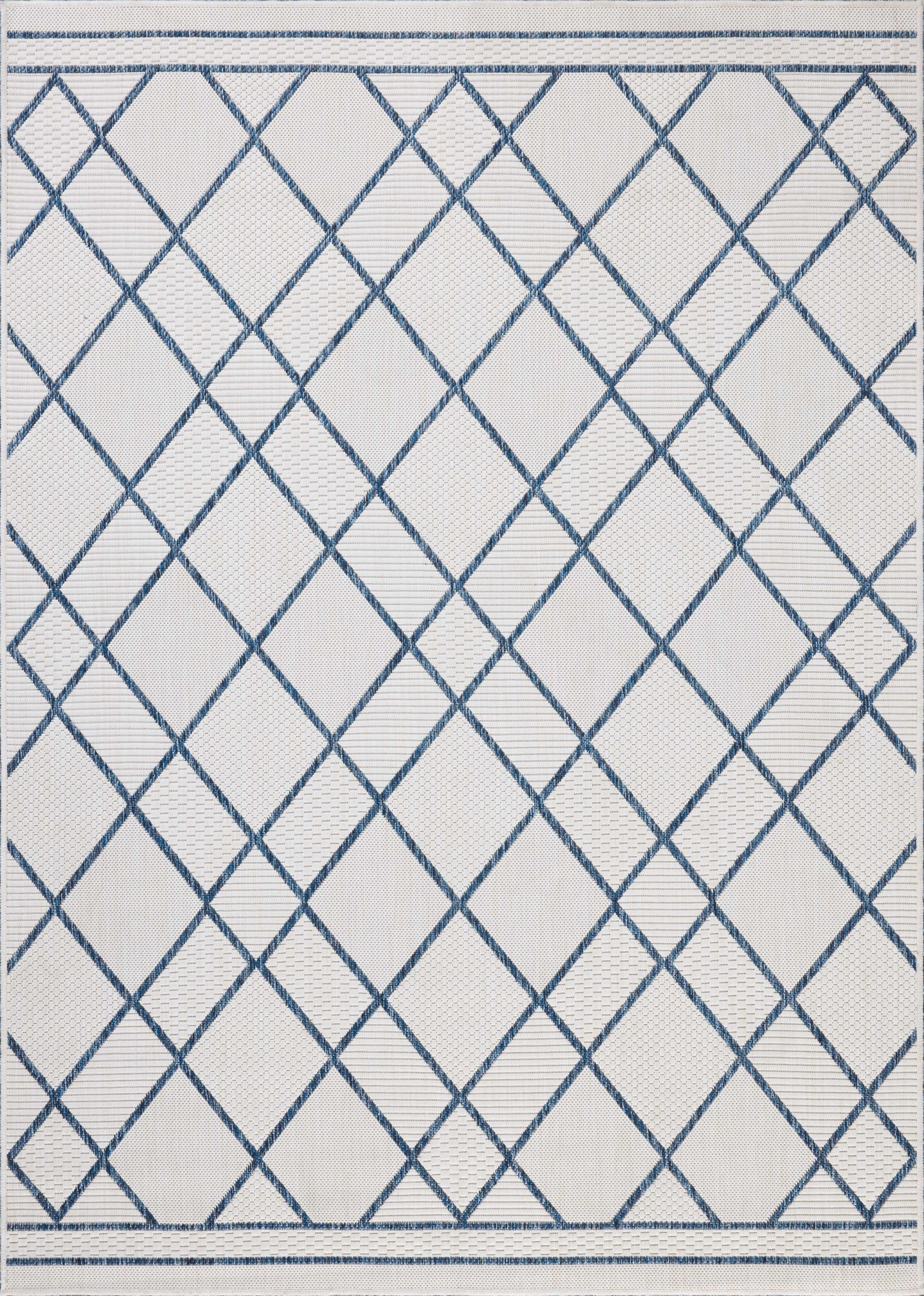 Indoor Outdoor Rug 5x8, Reversible, Loloi Easton Ivory / Denim (5'3" x 7'6")