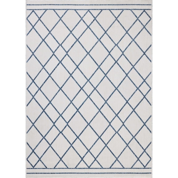 Indoor Outdoor Rug 8x10, Reversible, Loloi Easton Ivory / Denim (7'10" x 10')