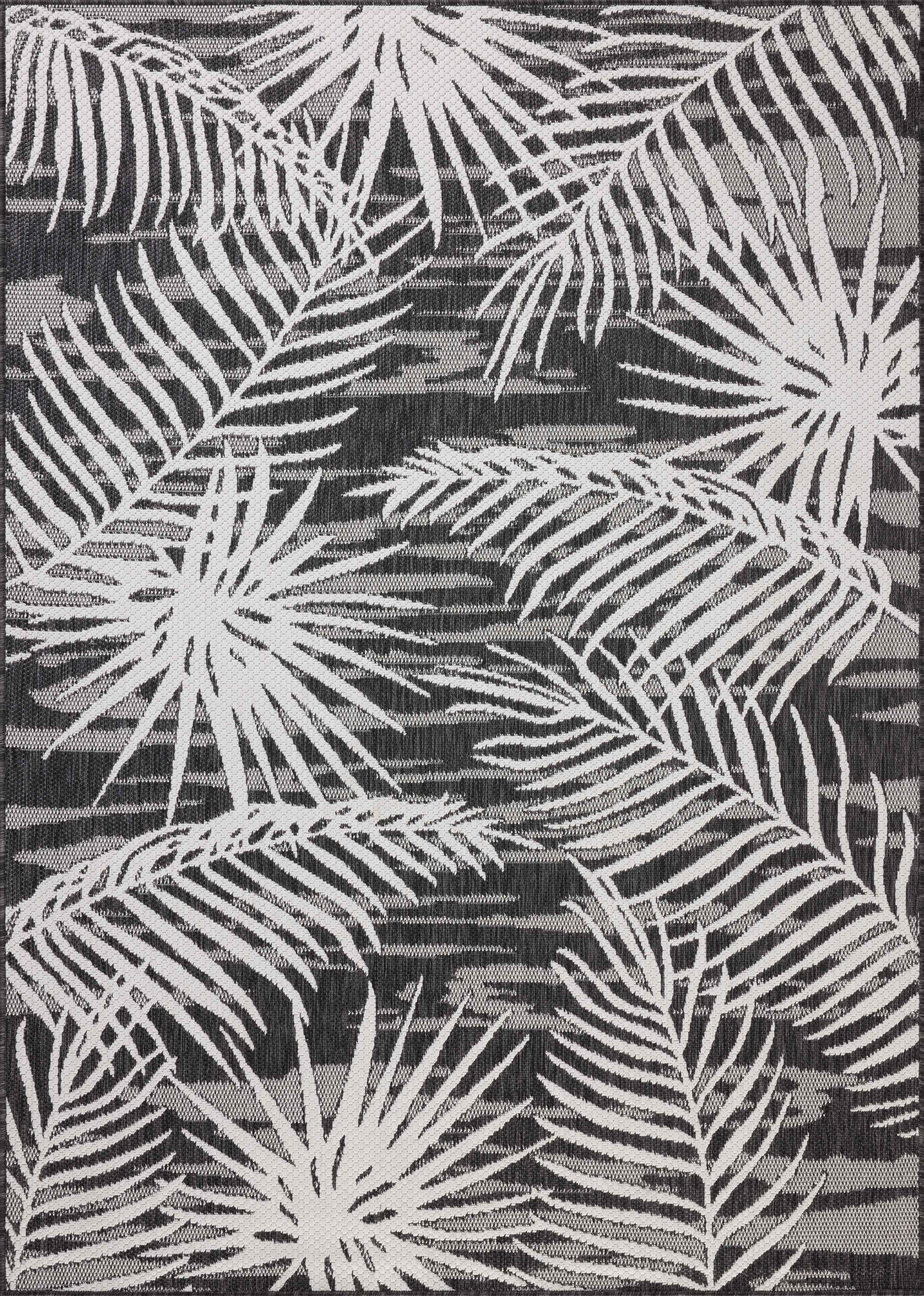 Indoor Outdoor Rug 9x12, Reversible, Loloi Easton Ivory / Onyx (8'6" x 11'6")