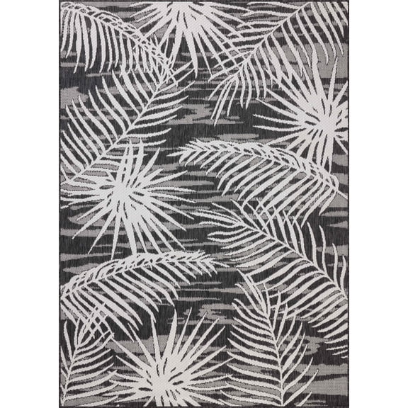 Indoor Outdoor Rug 9x12, Reversible, Loloi Easton Ivory / Onyx (8'6" x 11'6")