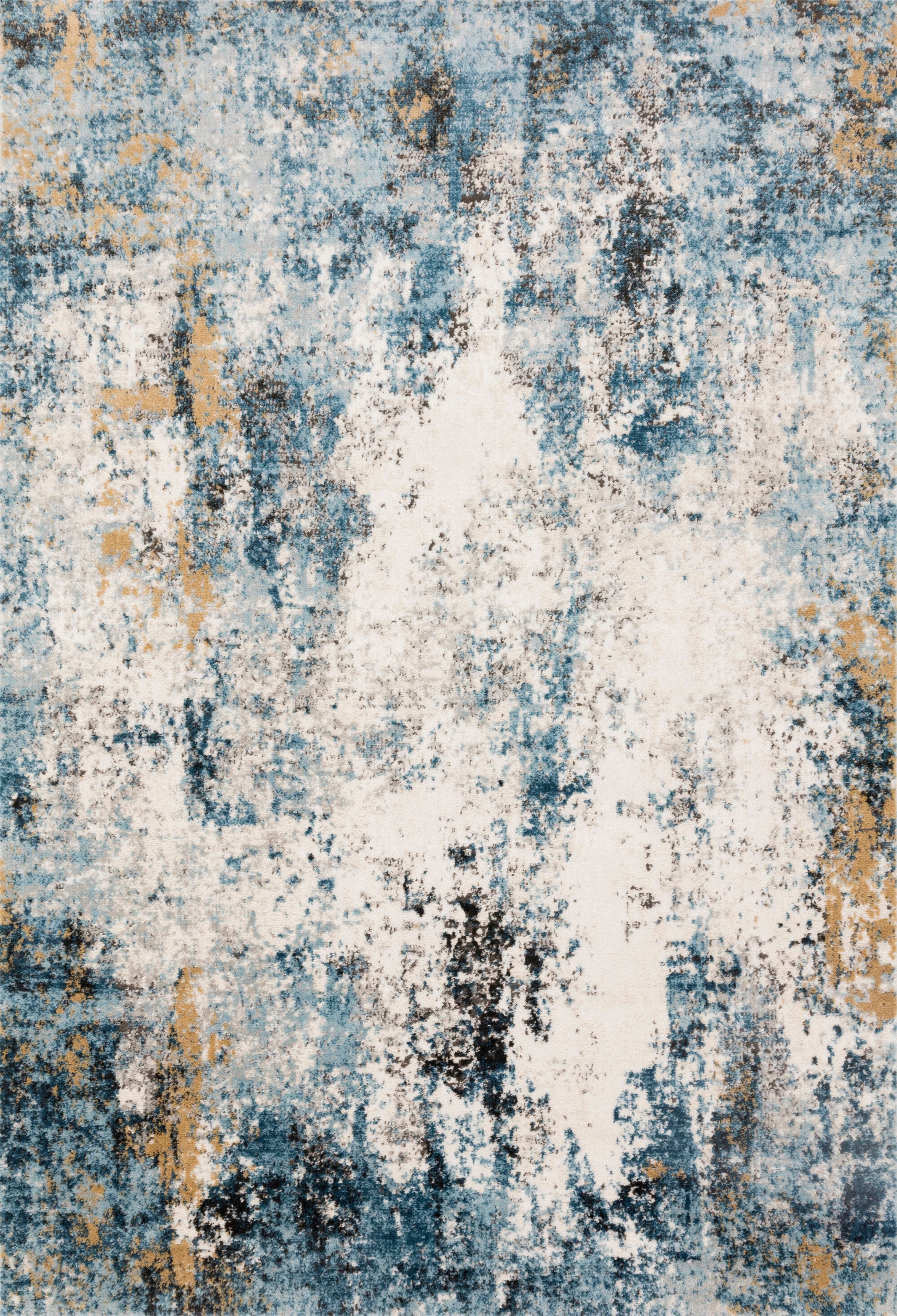 Ivory and Denim Abstract Rectangular Area Rug, 5'3" x 7'6"