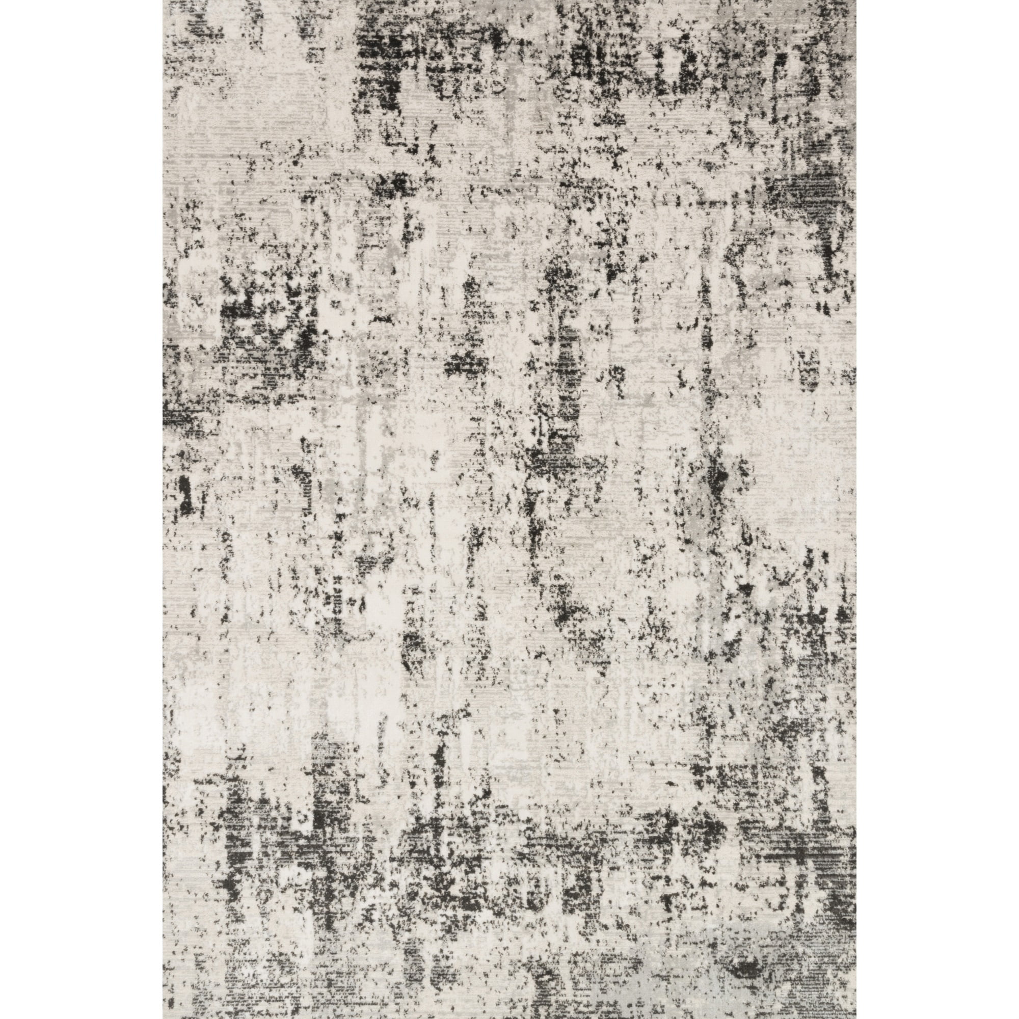 Large Gray and Black Abstract Synthetic Area Rug