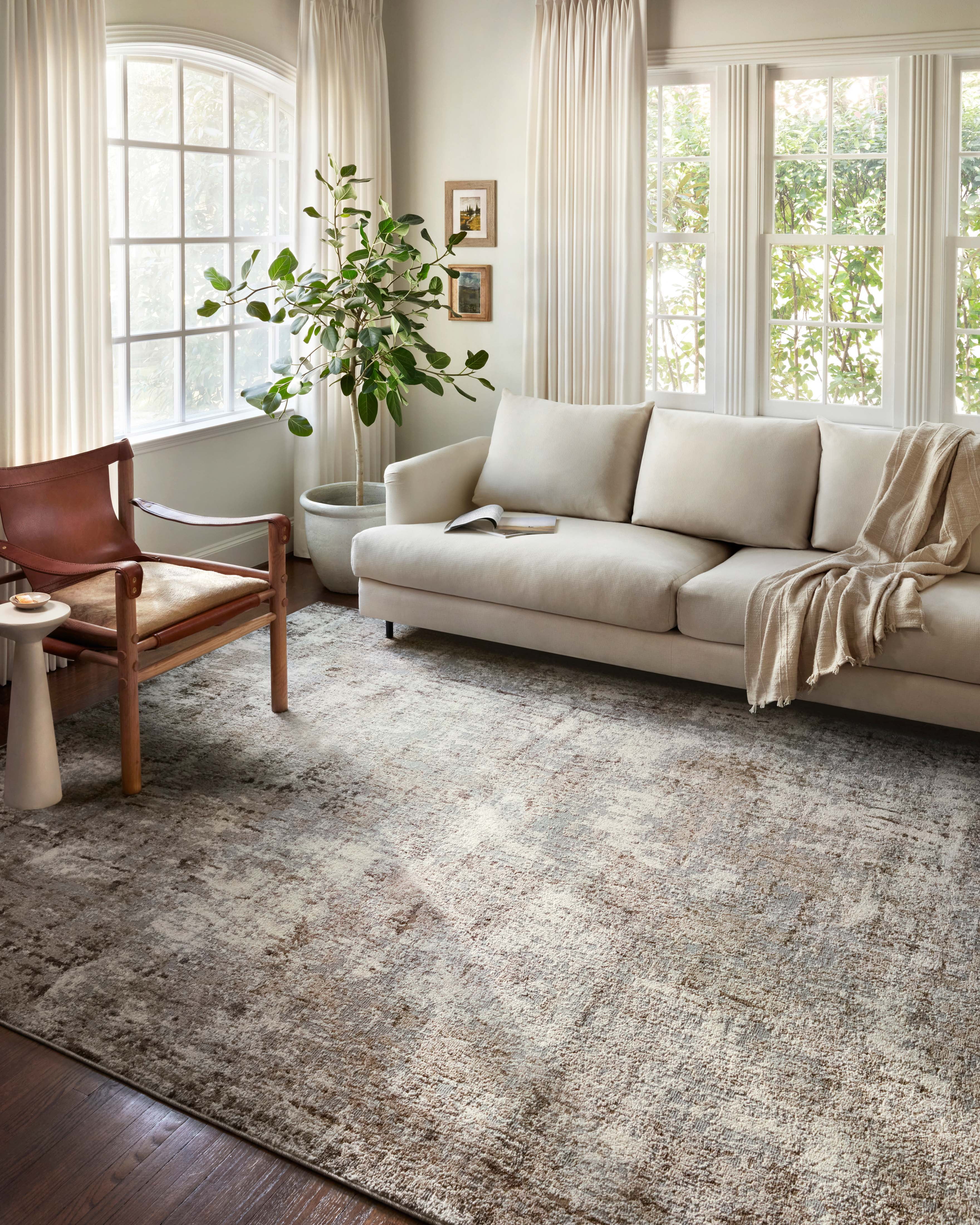 Austen Natural Mocha Abstract Wool Synthetic Area Rug
