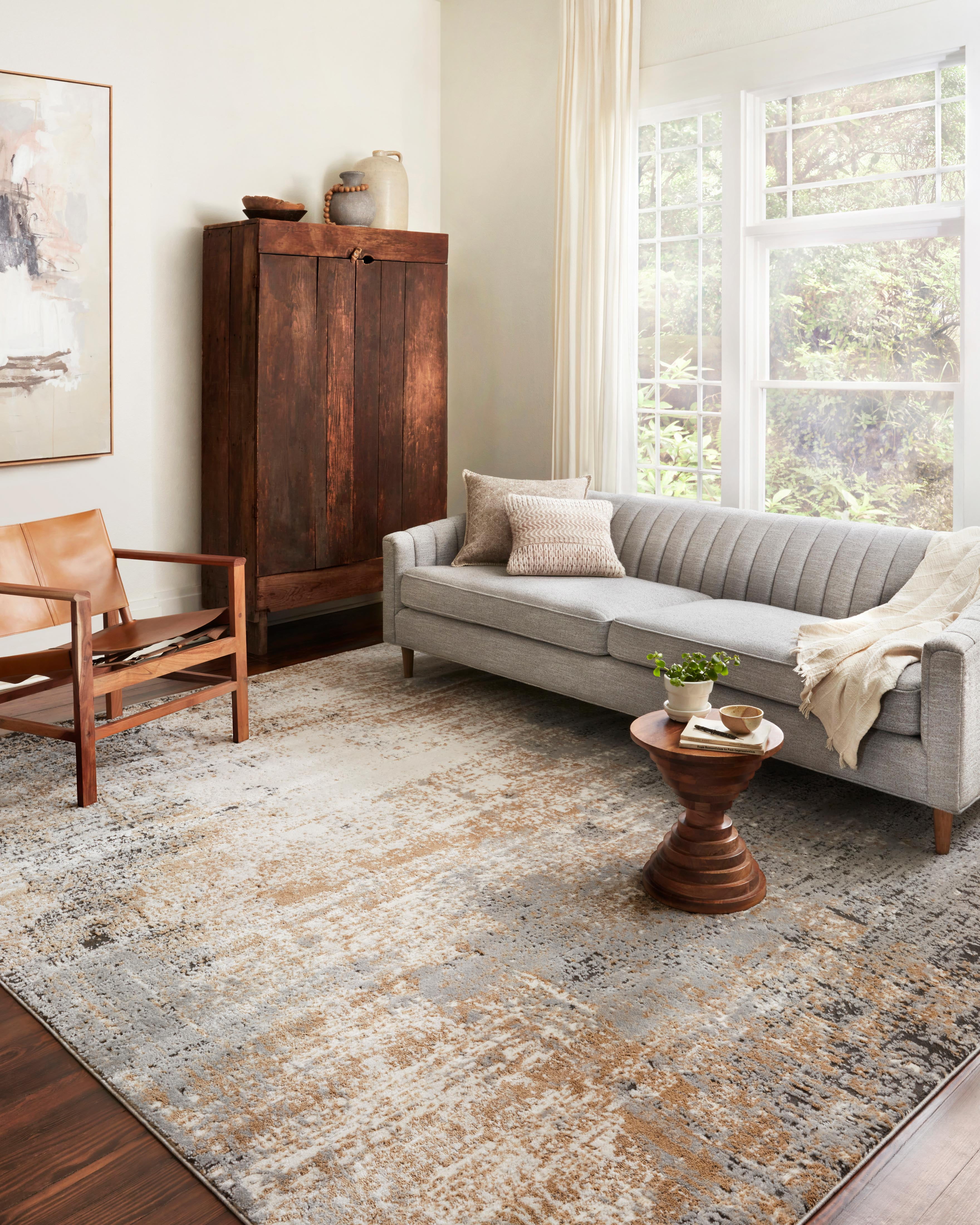 Gray and Gold Abstract Stain-Resistant Area Rug 2'-8" x 13'