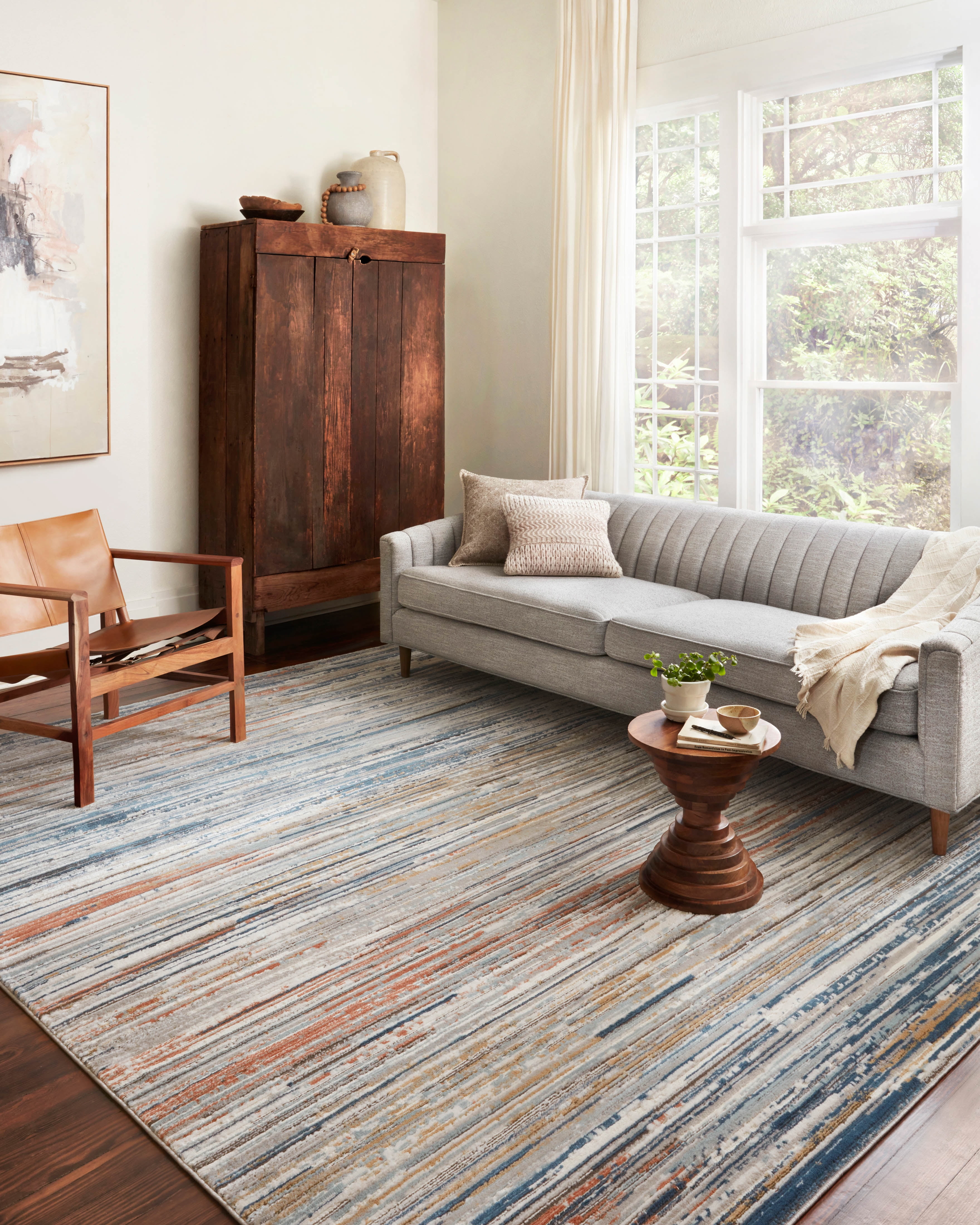 Bianca Gray and Multicolor Stain-Resistant Synthetic Area Rug 5'-3" x 7'-6"