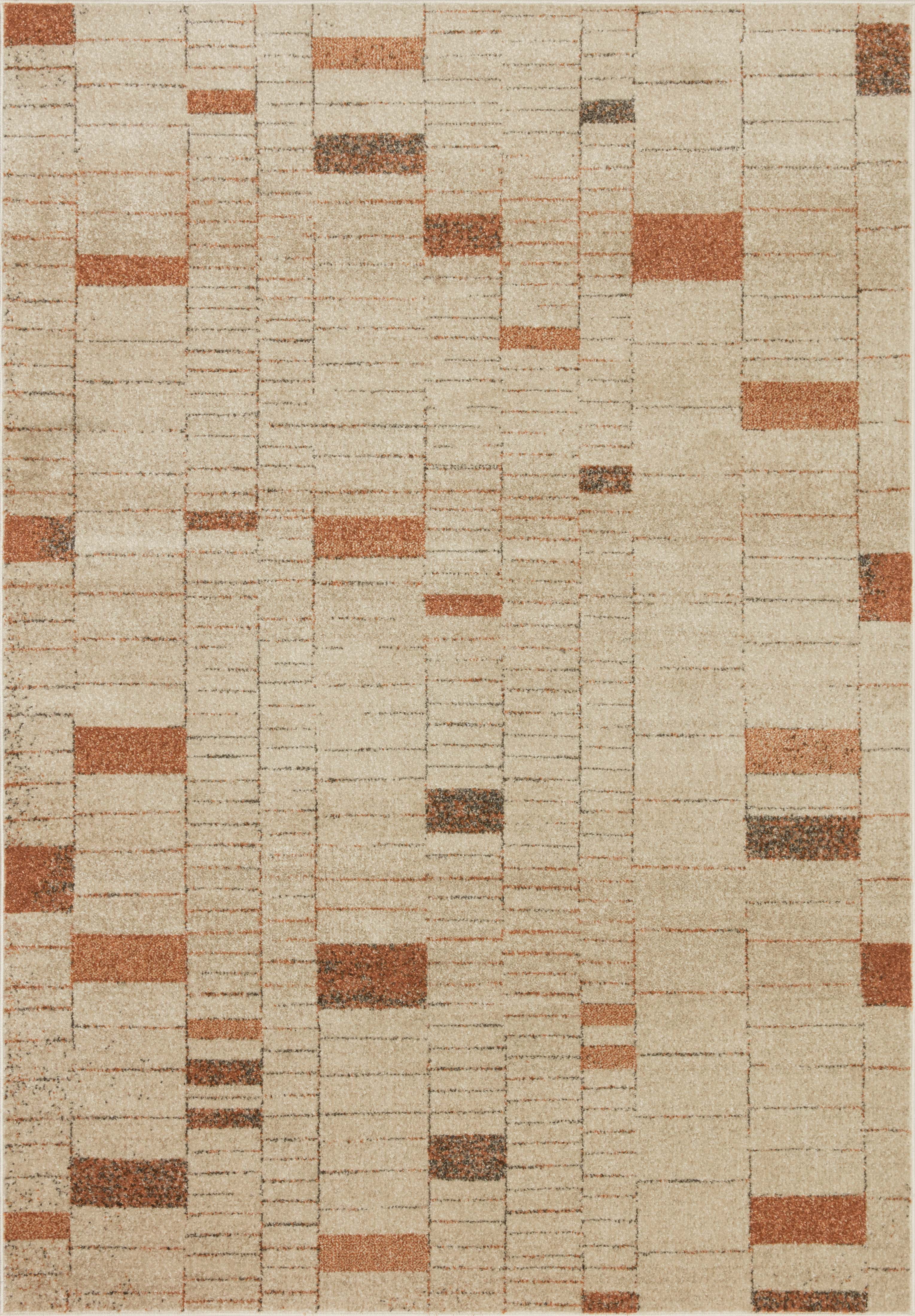 Loloi Bowery BOW-02 Tangerine / Taupe Geometric Area Rug 5'-5" x 7'-6"