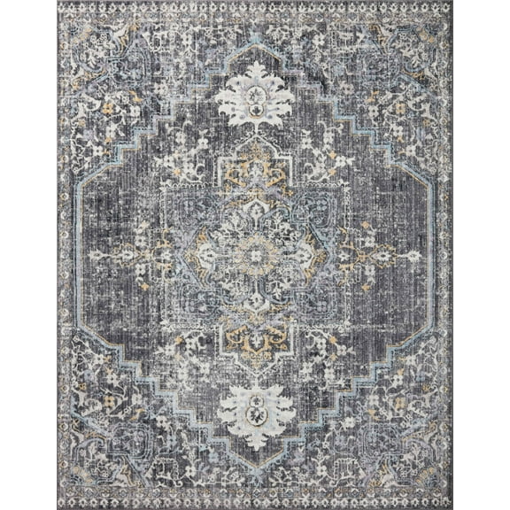 Loloi II Cassandra Collection CSN-02 Charcoal / Gold Oriental Area Rug 18" x 18" Sample