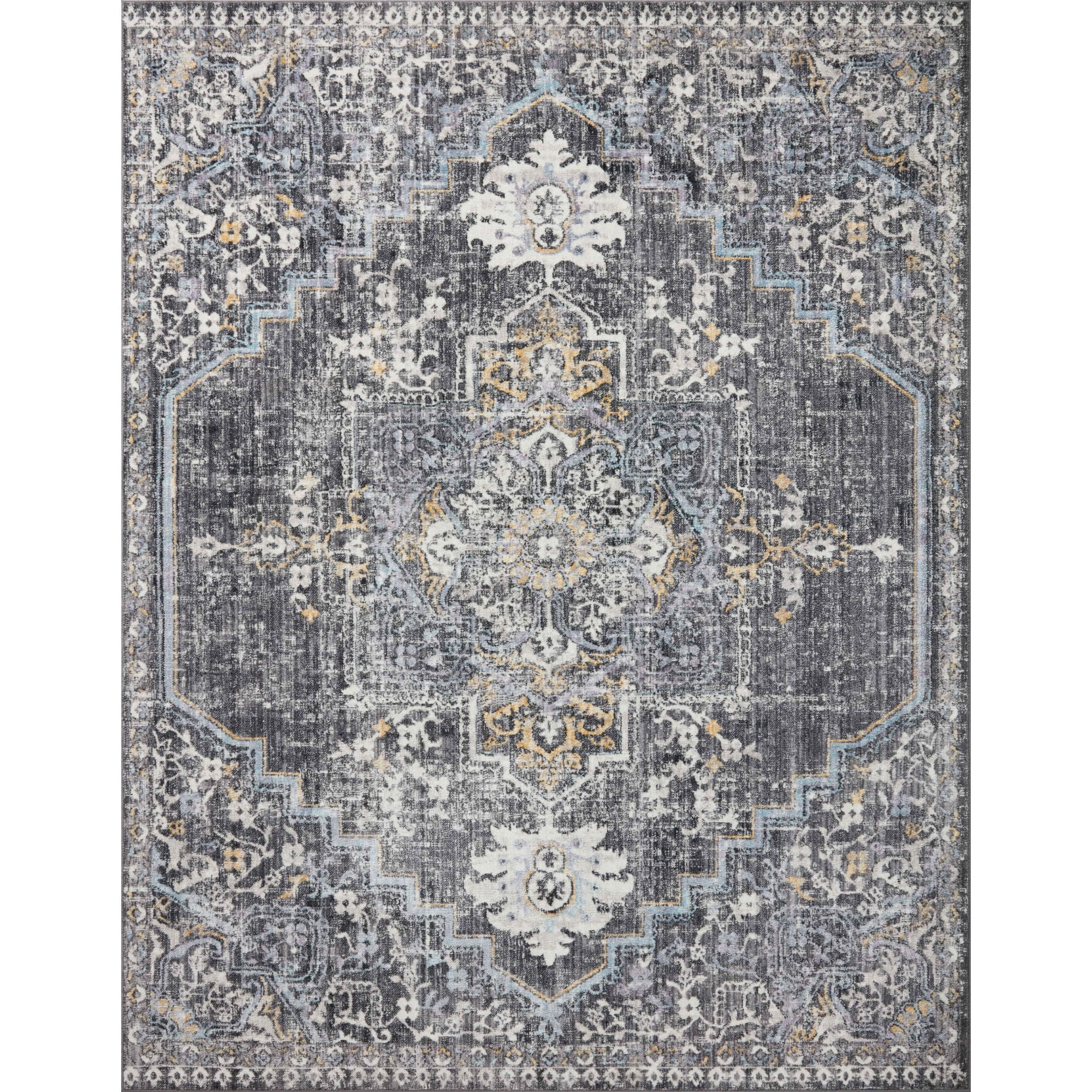 Charcoal Gold Opulence 85"x120" Synthetic Area Rug