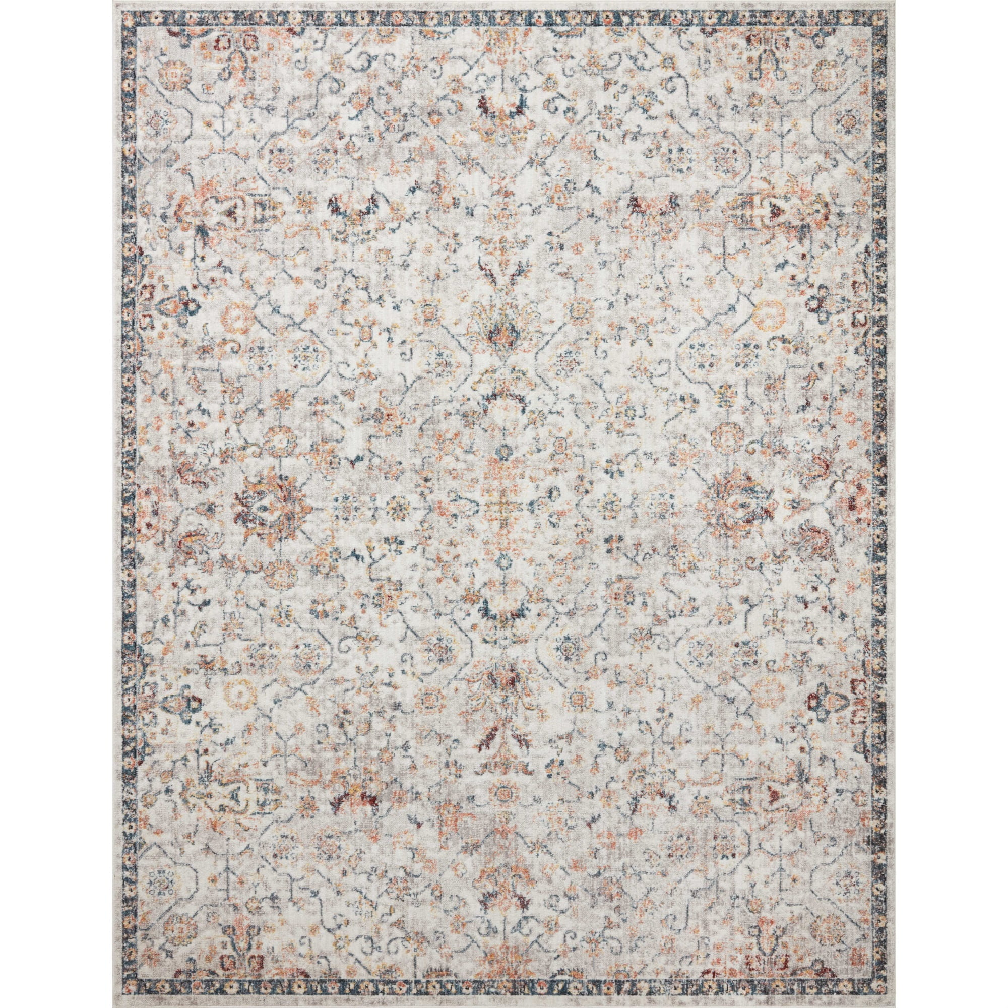 Ivory and Navy Rectangular Synthetic Area Rug 30" x 69"