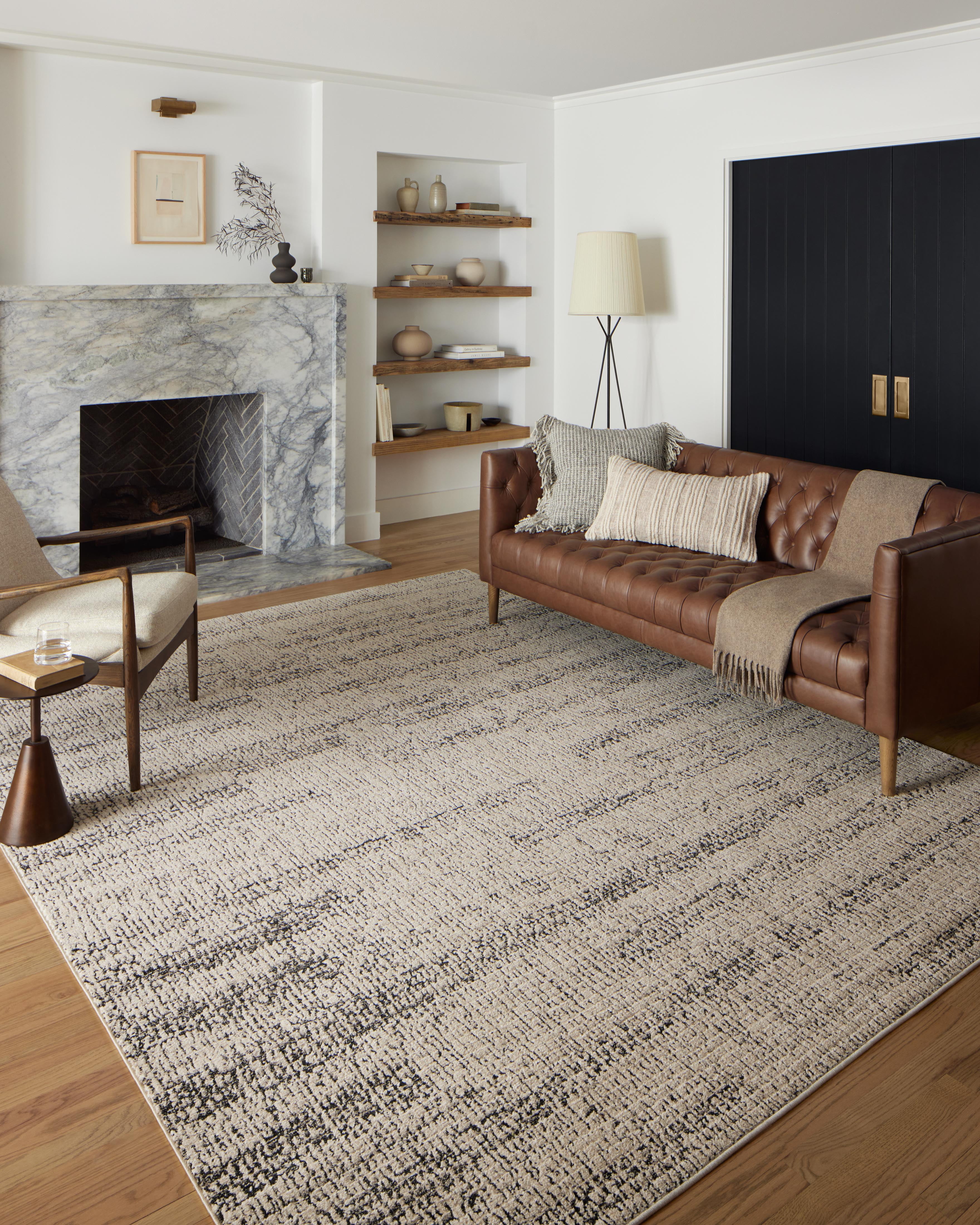 Oatmeal Charcoal Geometric Hand-knotted Synthetic Rug 2'-7" x 4'