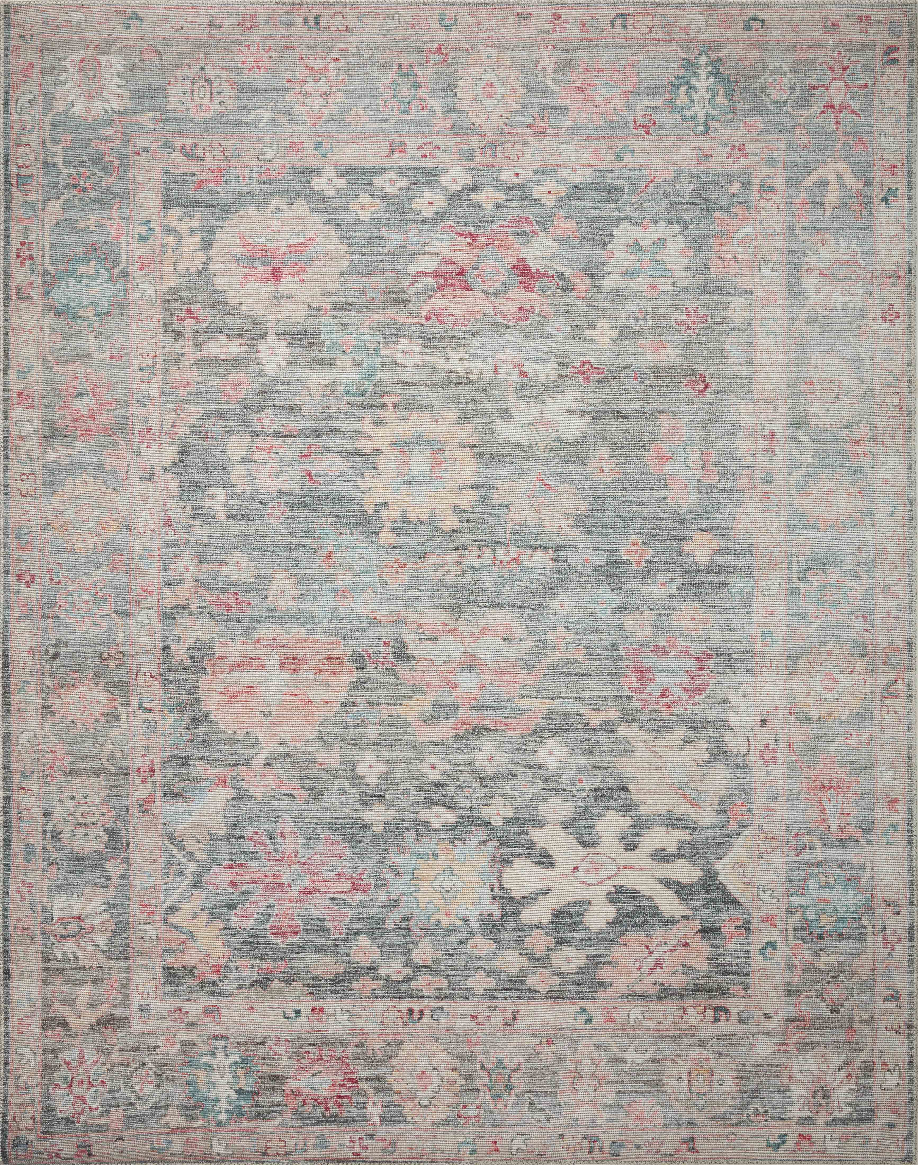 Loloi Elysium 3'-0" x 3'-0" Round Accent Rug, Polyester, Graphite, Oriental, Low Pile