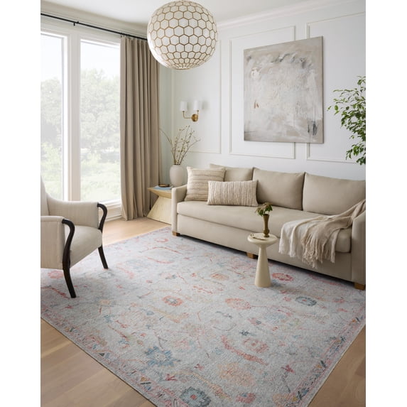 Loloi II Elysium Area Rug, Pebble / Multi, 7'6" x 9'6", 100% Polyester