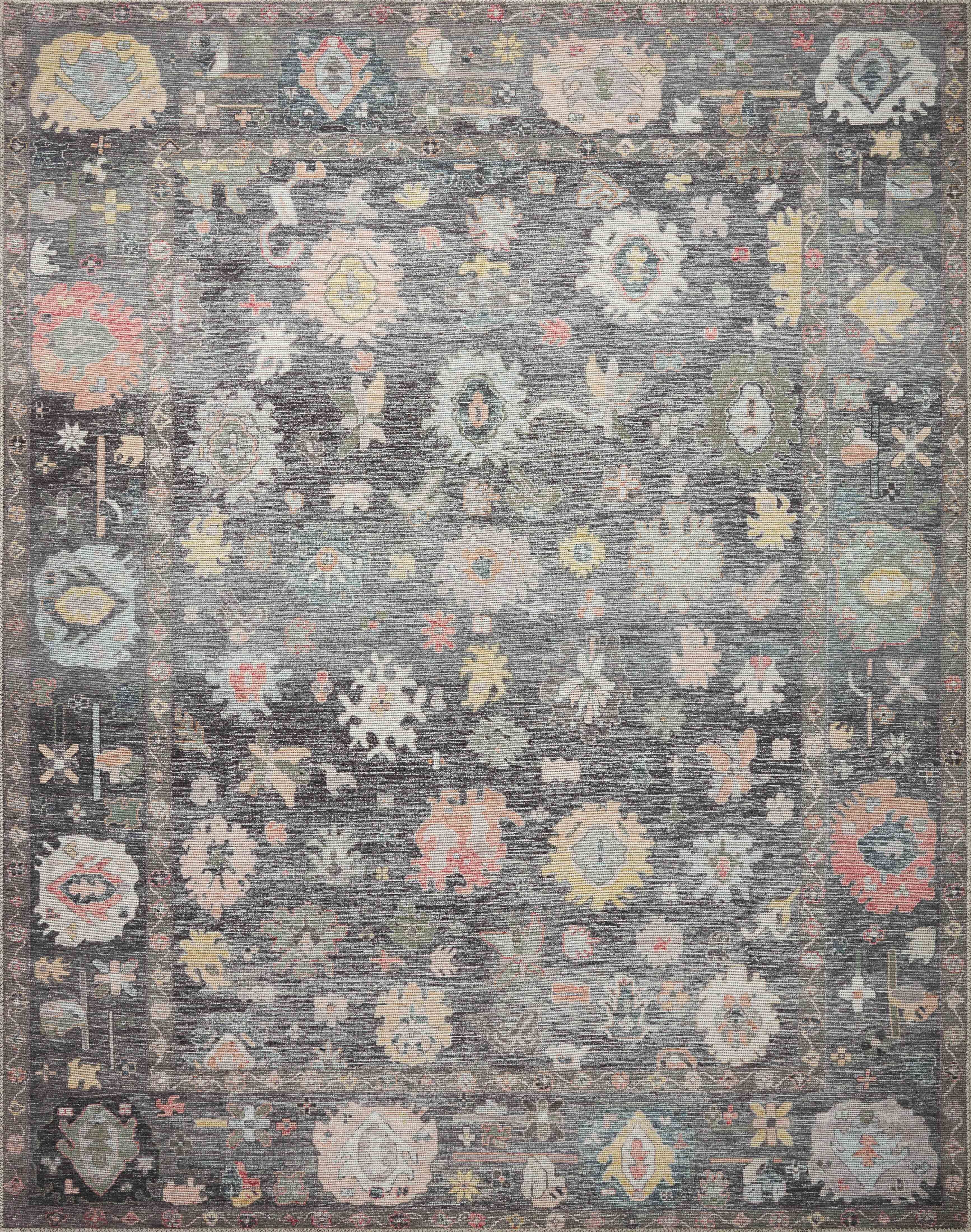 Loloi Elysium Charcoal / Multi 3'-0" X 3'-0" Round Accent Rug