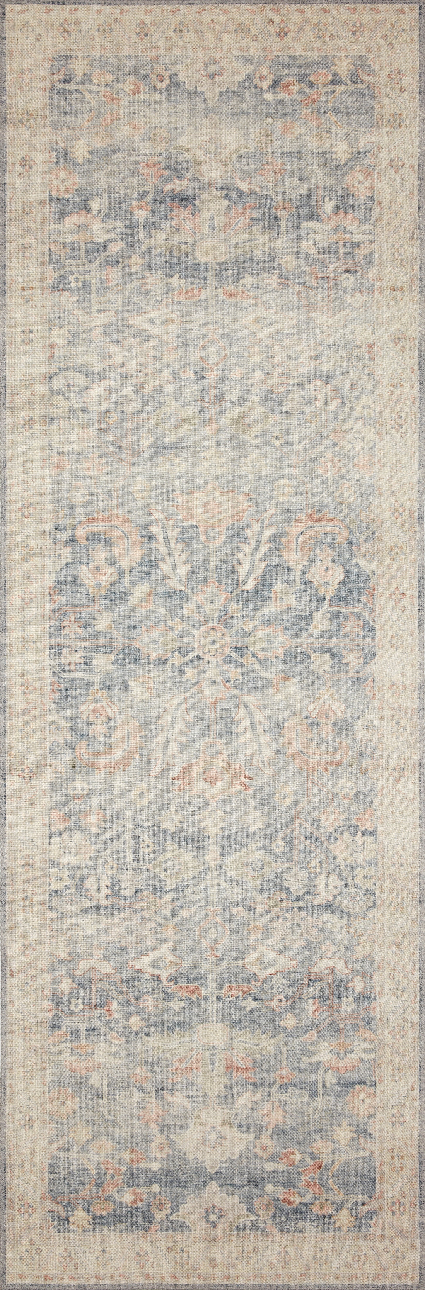 Denim Blue Modern Vintage Polyester Runner Rug 2'-6" x 7'-6"