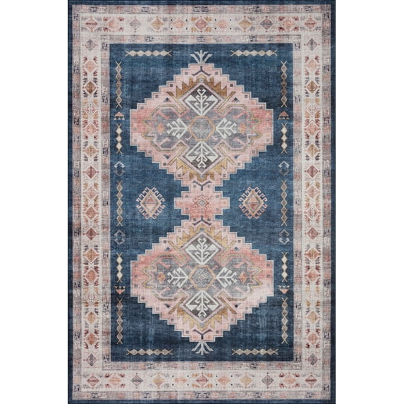 Loloi Heidi Collection HEI-03 Denim / Blush, Southwestern Area Rug 7'-6" x 7'-6" Round