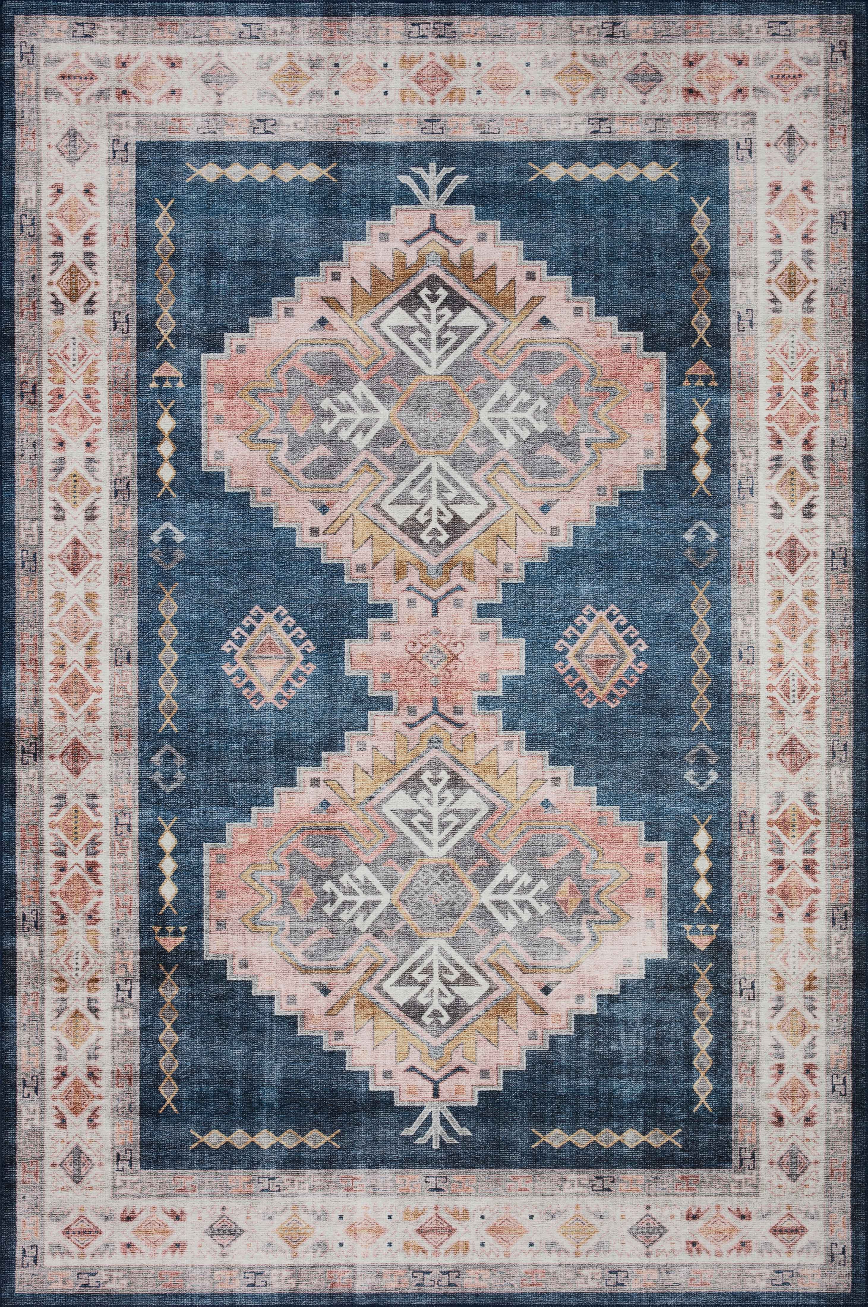 Loloi Heidi Collection HEI-03 Denim / Blush, Southwestern Area Rug 7'-6" x 9'-6"