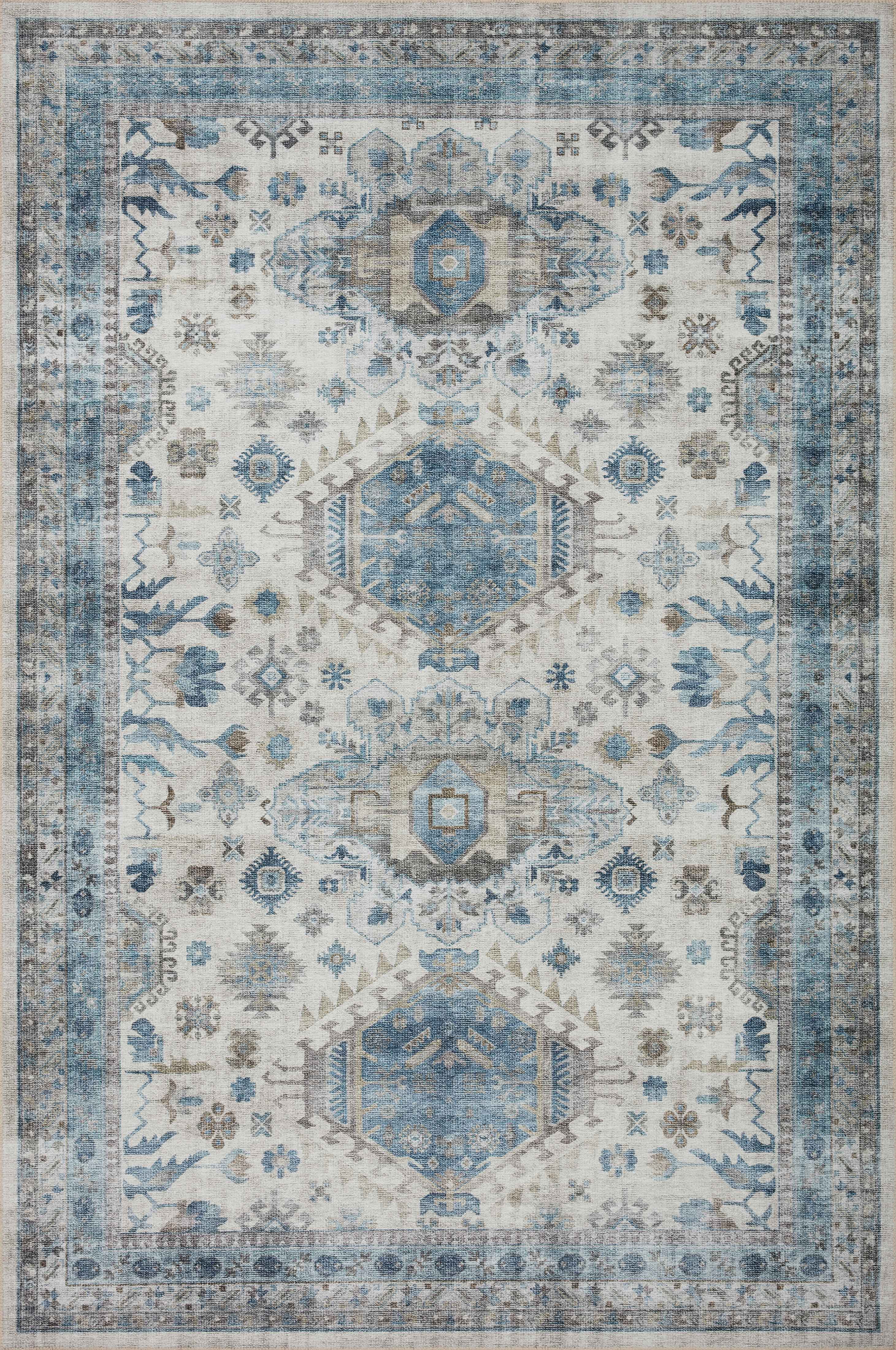 Loloi Heidi Collection HEI-04 Ivory / Ocean, Southwestern Area Rug 3'-6" x 5'-6"