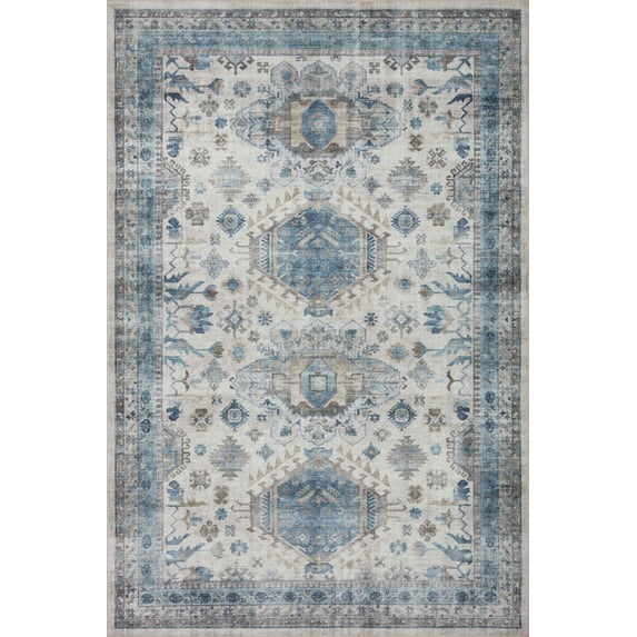 Loloi Heidi Collection HEI-04 Ivory / Ocean, Southwestern Area Rug 3'-6" x 5'-6"