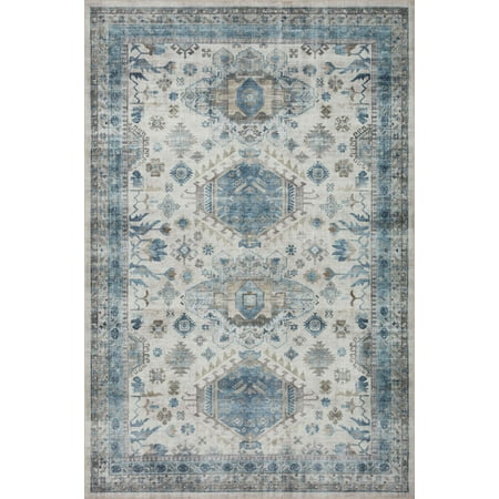 Loloi Heidi Collection HEI-04 Ivory / Ocean, Southwestern Area Rug 5'-0" x 7'-6"
