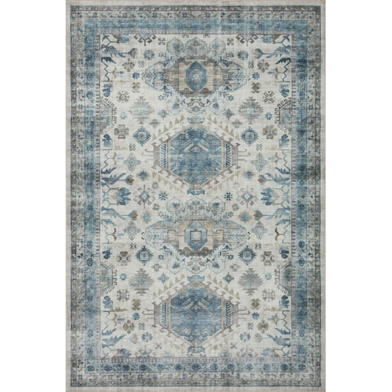 Loloi Heidi Collection HEI-04 Ivory / Ocean, Southwestern Area Rug 7'-6" x 7'-6" Round