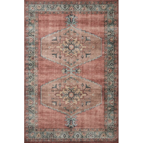 Loloi Heidi Collection HEI-05 Spice / Aqua, Area Rug 2'-6" x 9'-6"