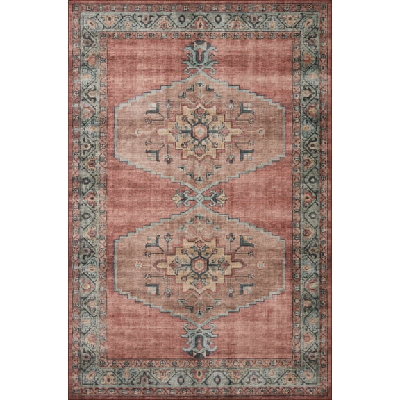 Loloi Heidi Collection HEI-05 Spice / Aqua, Area Rug 7'-6" x 9'-6"