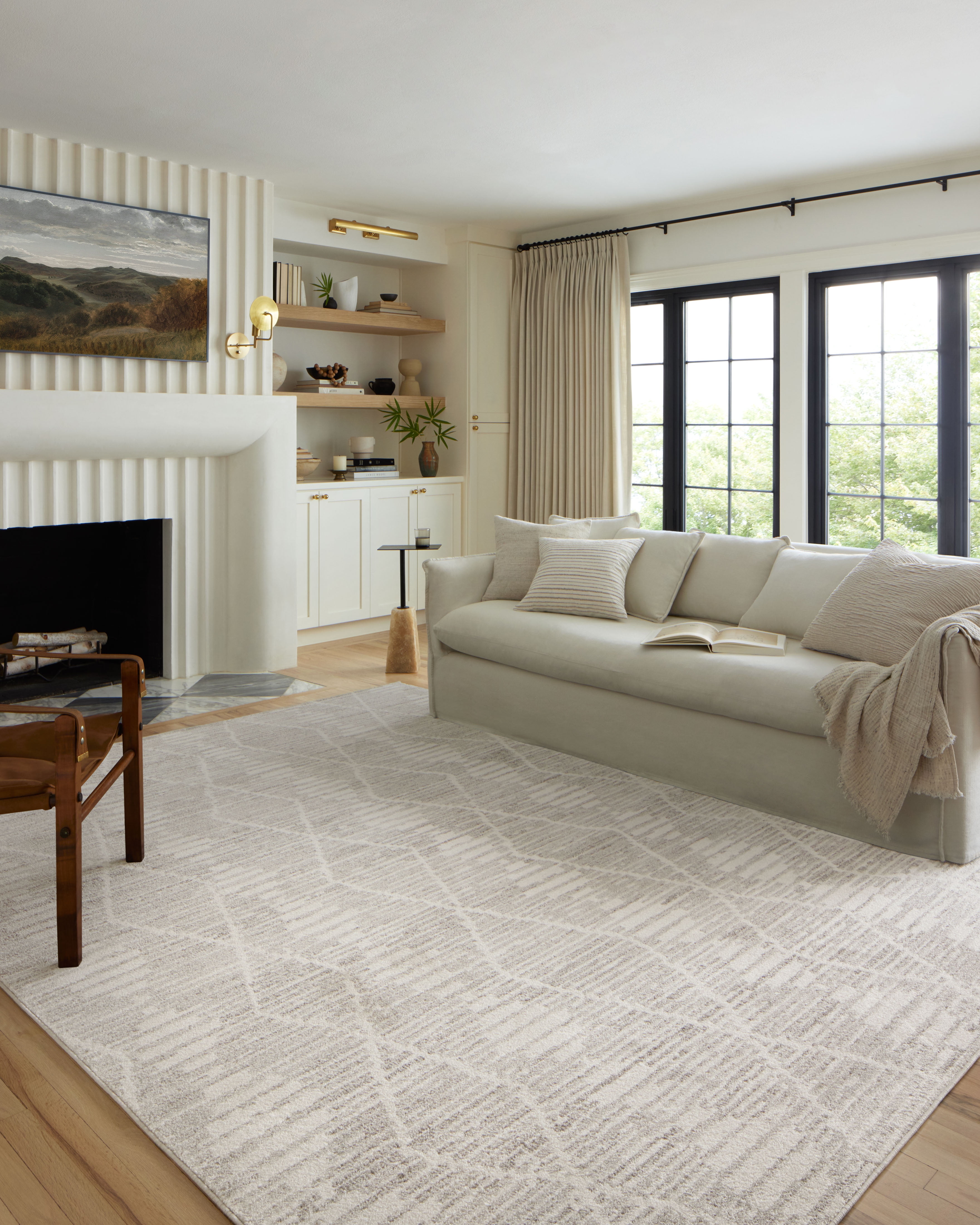 Kamala Ivory and Silver Rectangular Synthetic Area Rug 6'-7" x 9'-6"