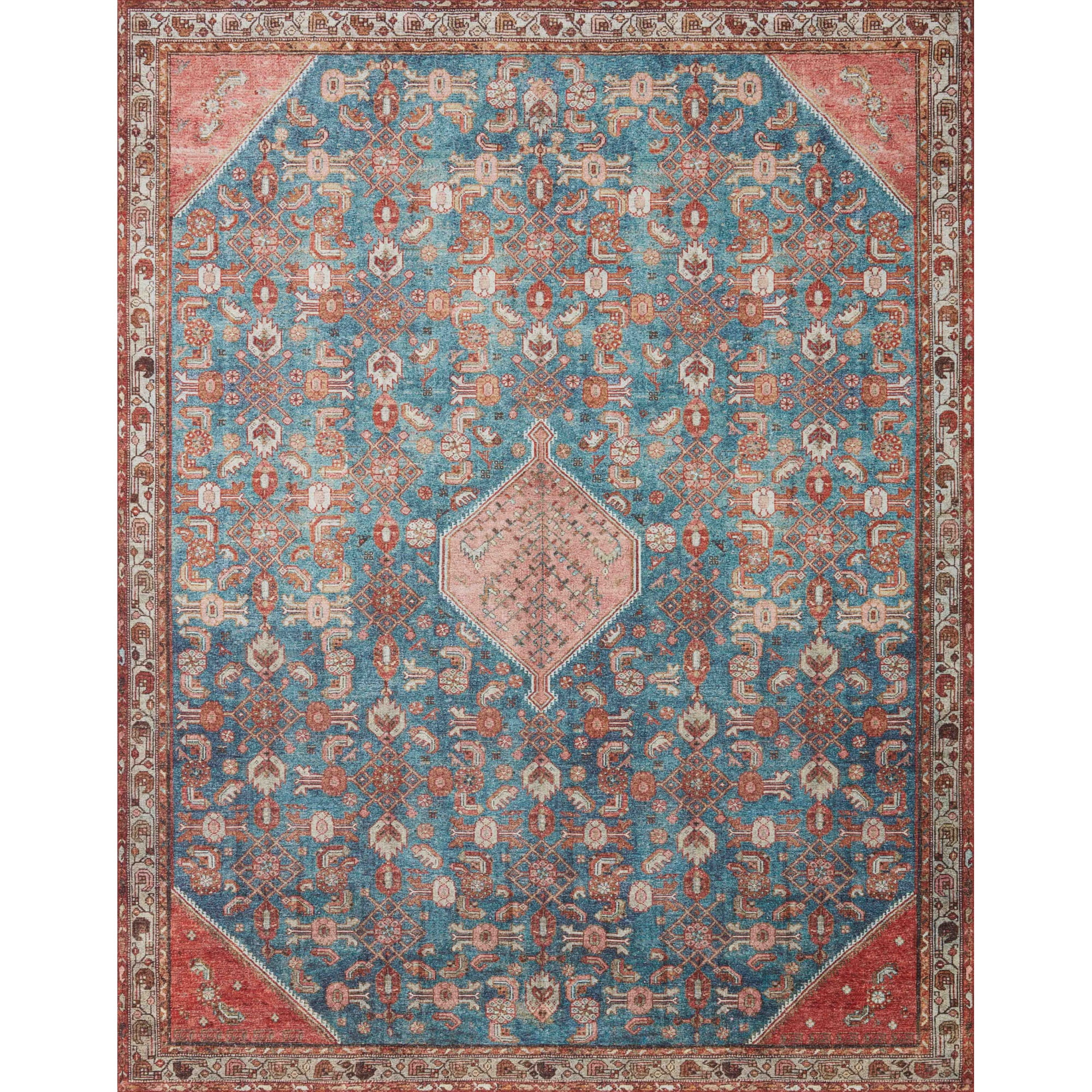Loloi II Layla LAY-10 Printed Marine / Clay Oriental Area Rug 2'-6" x 7'-6"