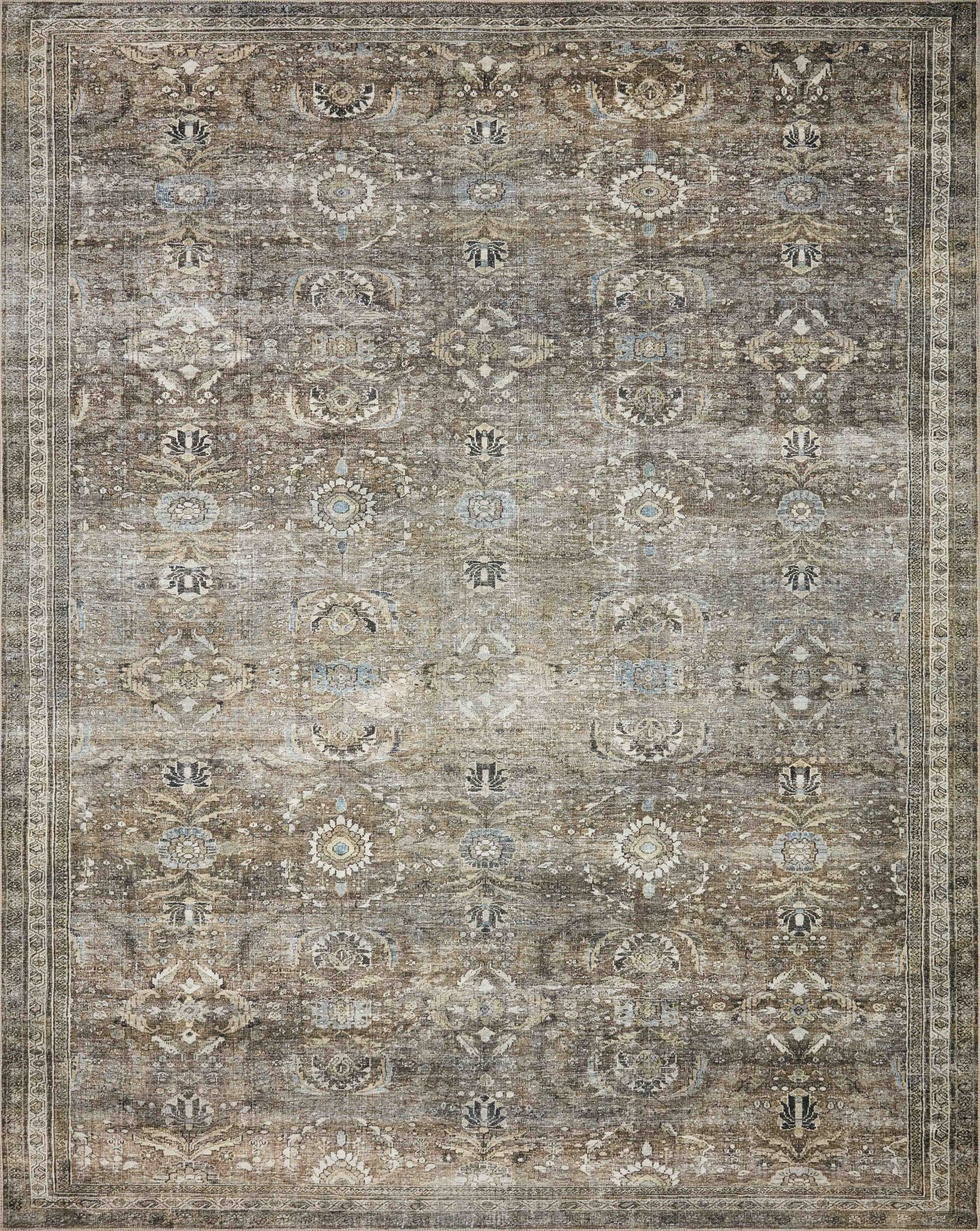 Loloi II Layla Printed Oriental Distressed Brick / Blue Area Rug