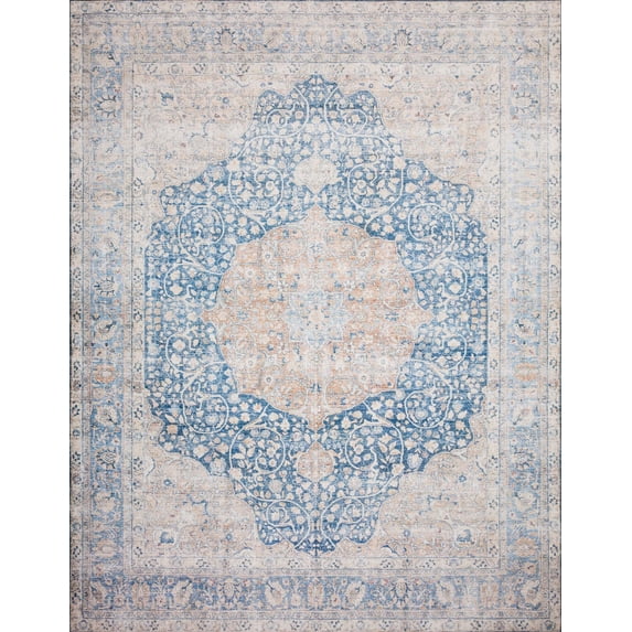 Loloi Layla Printed Oriental Distressed Blue / Tangerine Area Rug