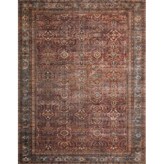 Loloi Layla Printed Oriental Distressed Brick / Blue Area Rug