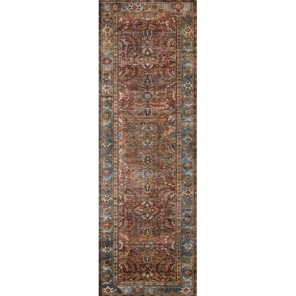 Loloi Layla Printed Oriental Distressed Brick / Blue Area Rug