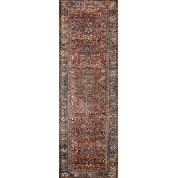 Loloi Layla Printed Oriental Distressed Brick / Blue Area Rug