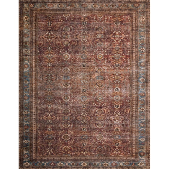 Loloi Layla Printed Oriental Distressed Brick / Blue Area Rug