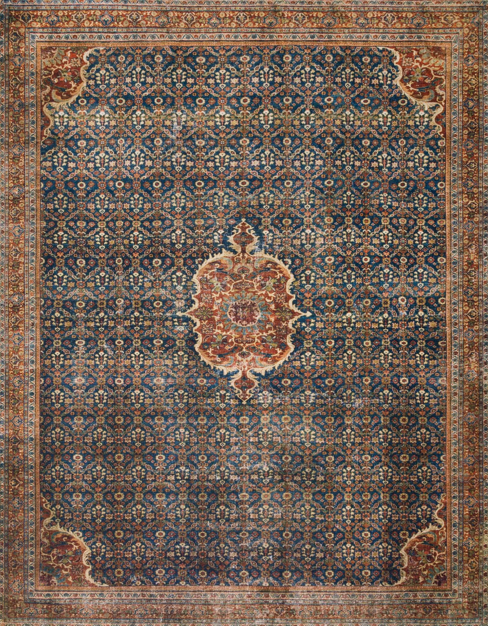 Reversible Cobalt Blue 9' x 12' Easy-Care Synthetic Area Rug