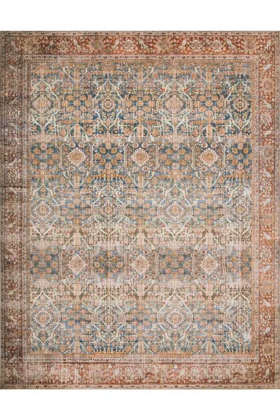 Loloi Layla Printed Oriental Distressed Ocean / Rust Area Rug