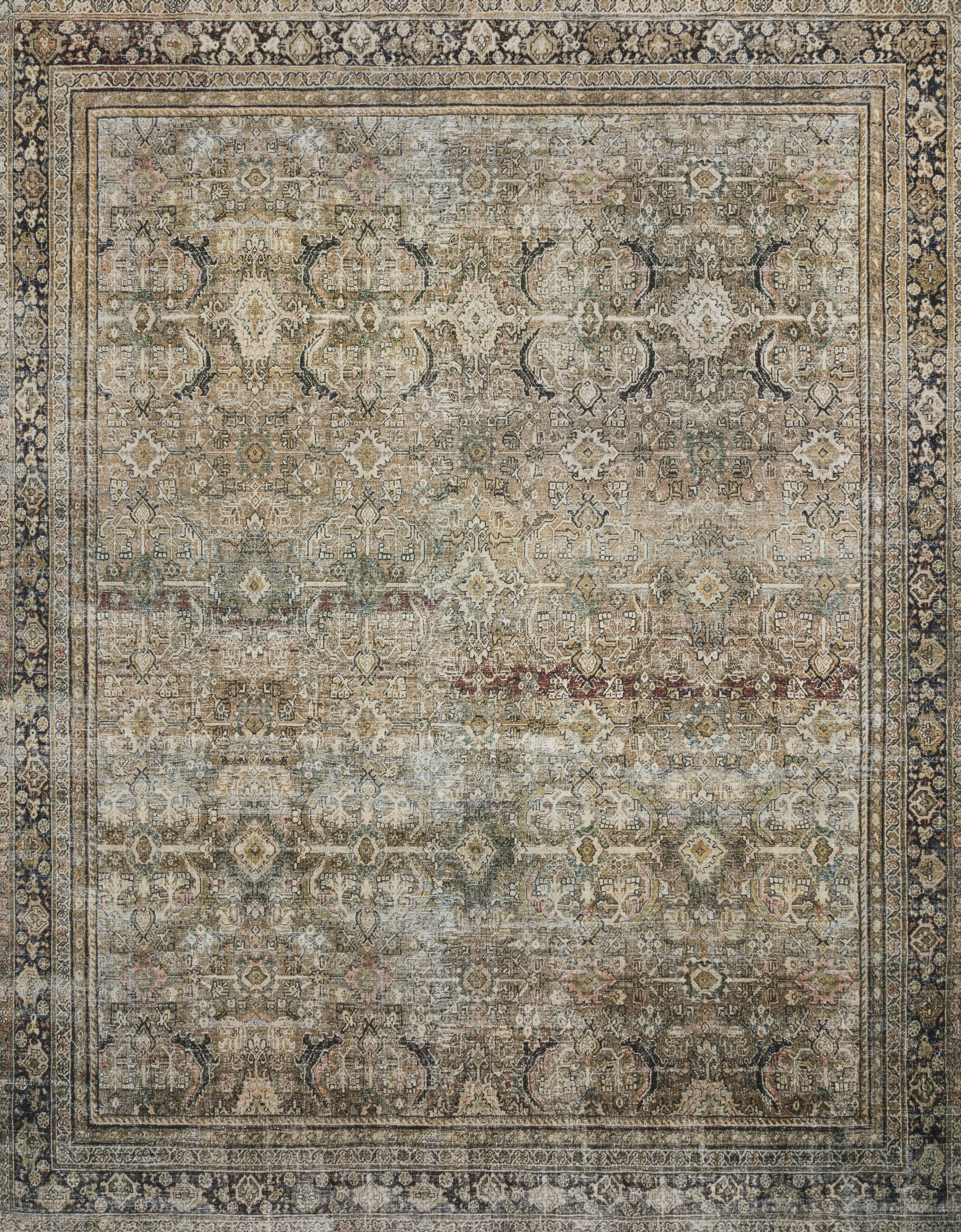 Loloi Layla Printed Oriental Distressed Olive / Charcoal 2'-3" x 3'-9" Accent Rug
