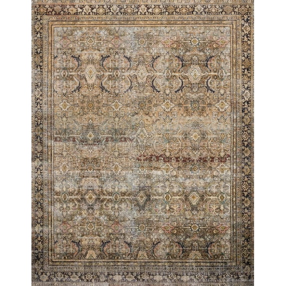 Loloi Layla Printed Oriental Distressed Olive / Charcoal 3'-6" x 5'-6" Accent Rug