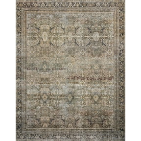 Loloi Layla Printed Oriental Distressed Olive / Charcoal 5'-0" x 7'-6" Area Rug