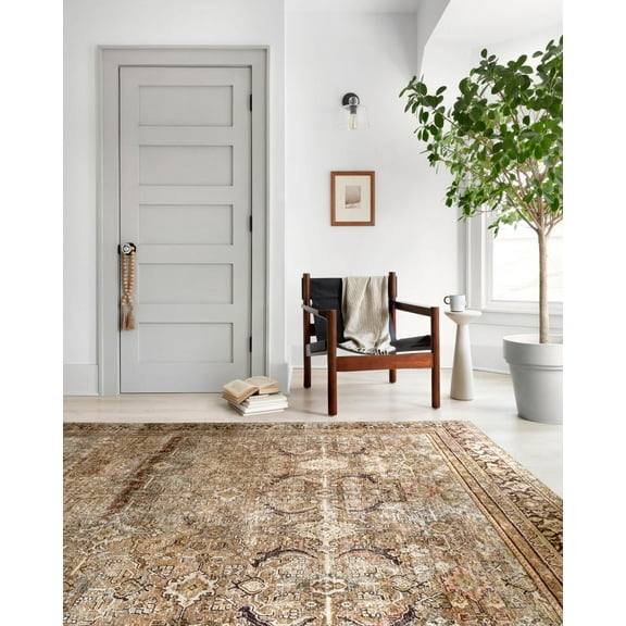 Loloi II Layla Printed Oriental Distressed Olive / Charcoal 7'-6" x 9'-6" Area Rug