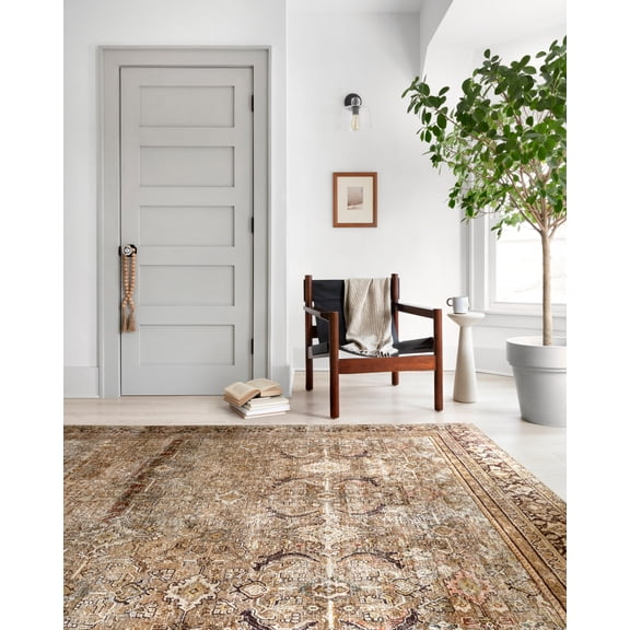 Loloi Layla Printed Oriental Distressed Olive / Charcoal 9'-0" x 12'-0" Area Rug