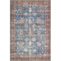 Loloi Loren Collection LQ-01 Blue / Brick Oriental Area Rug 1'-6" x 1'-6" Sample Swatch