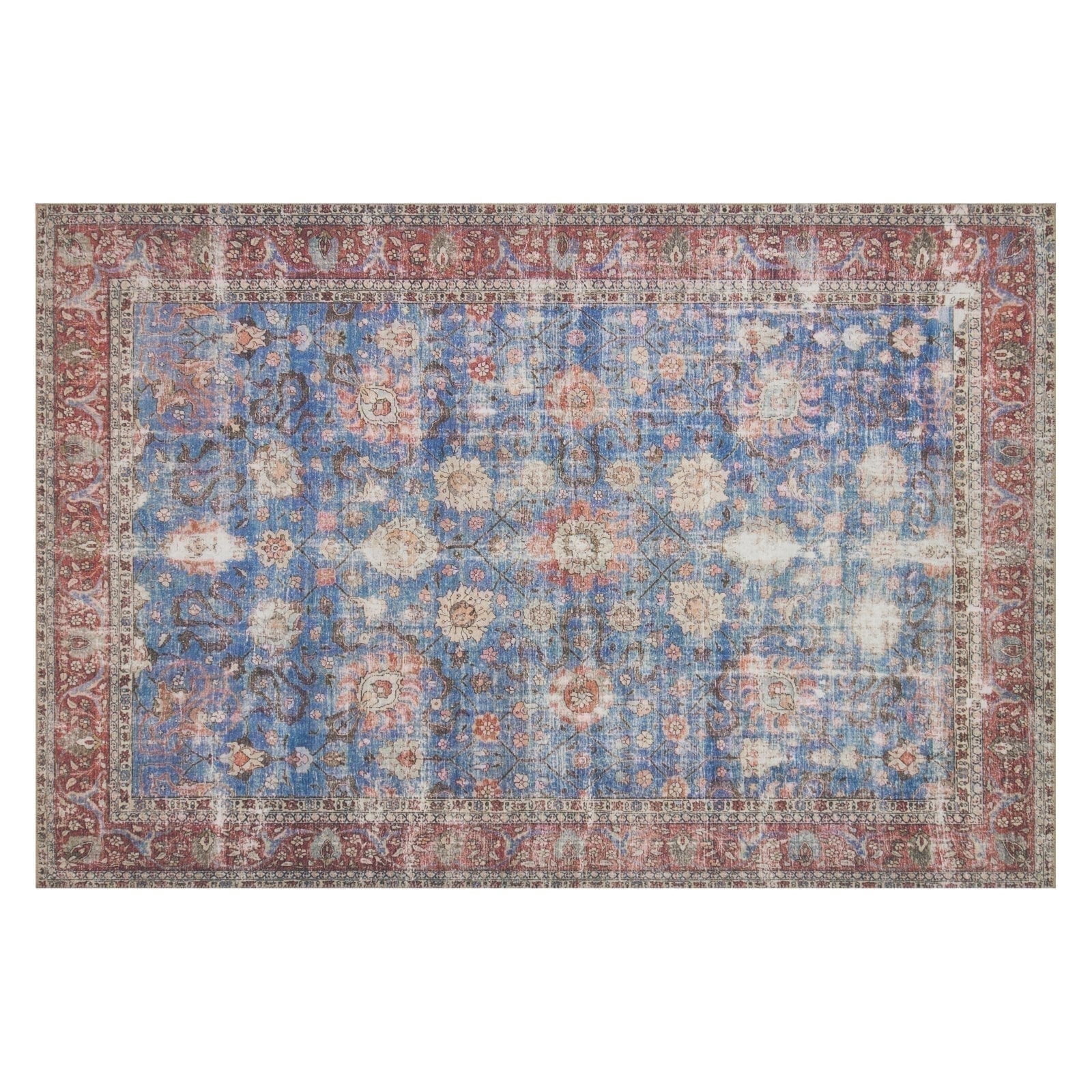 Loloi Loren Collection LQ-01 Blue / Brick Oriental Area Rug 2'-6" x 7'-6"