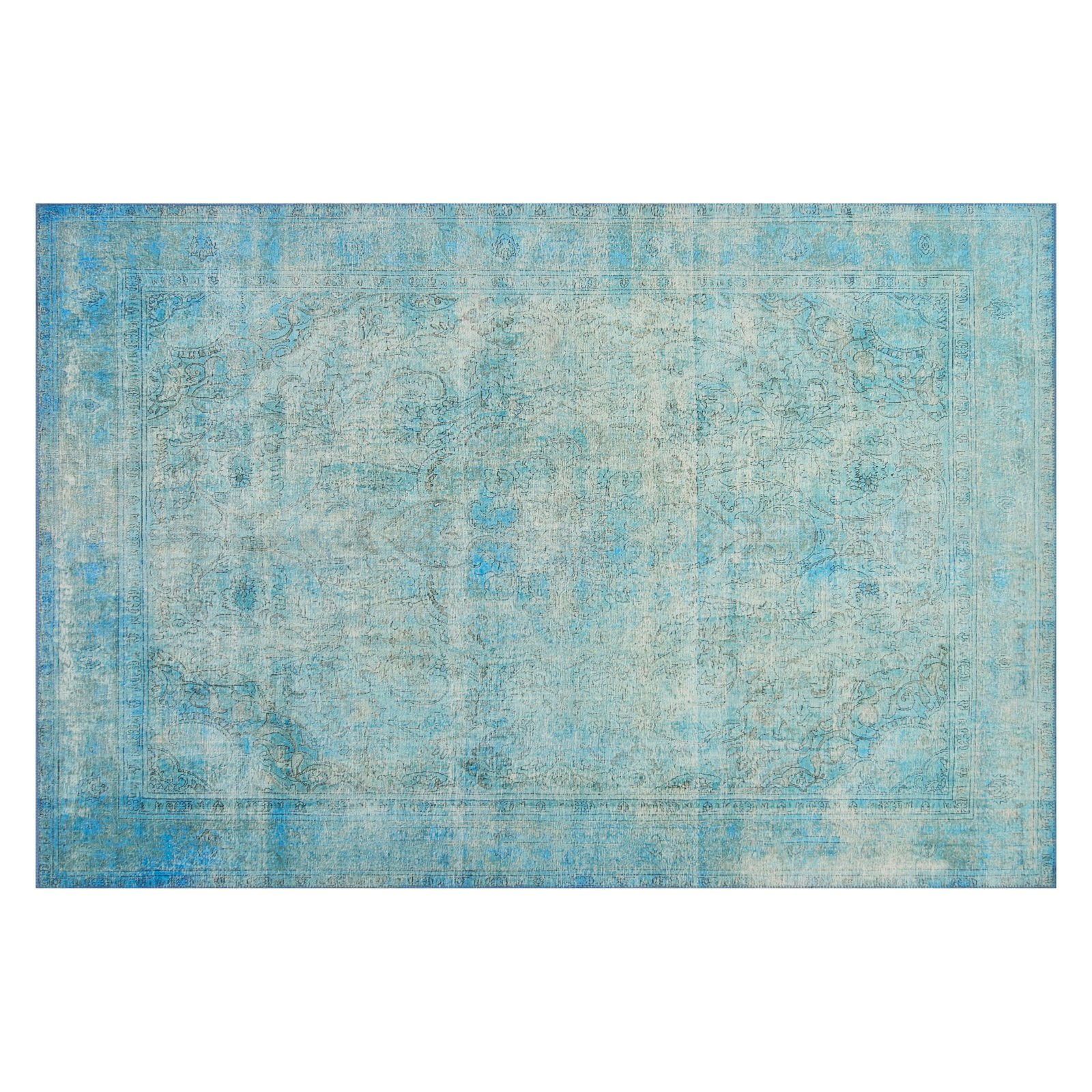 Blue Floral Hand-Knotted Wool and Synthetic Area Rug 5' x 7'
