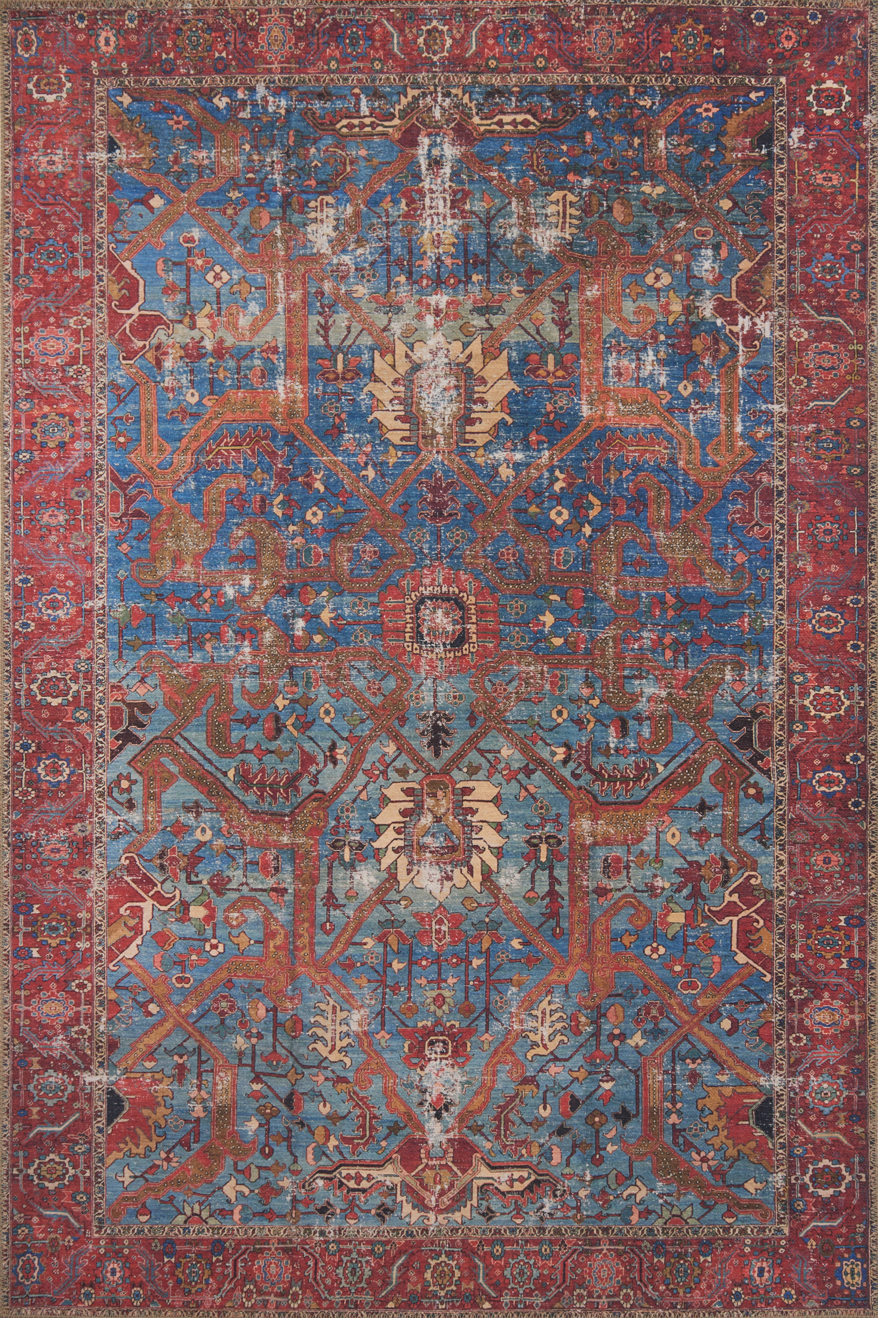 Loloi Loren Collection LQ-10 Blue / Red Oriental Area Rug 7'-6" x 9'-6"
