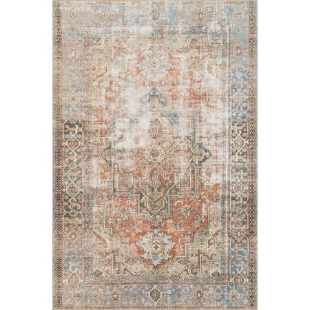 Loloi II Loren Collection LQ-15 Terracotta / Sky Oriental Area Rug 7'-6" x 9'-6"