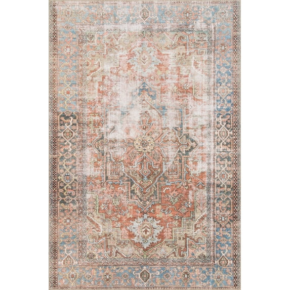 Loloi II Loren Collection LQ-15 Terracotta / Sky Oriental Area Rug 7'-6" x 9'-6"