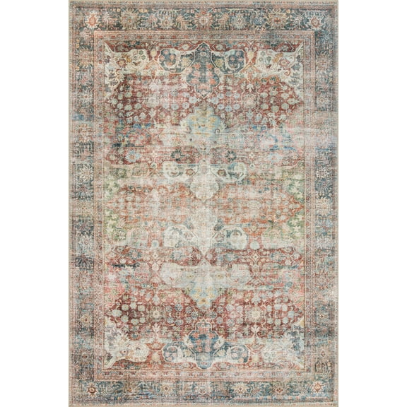 Loloi II Loren Collection Lq-14 Brick/Multi Oriental Area Rug 1'-6" x 1'-6" Sample Swatch