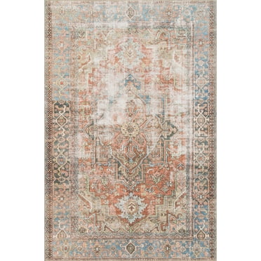 Loloi II Loren Collection Lq-15 Terracotta / Sky Oriental Area Rug 1'6" X 1'6" Sample Swatch