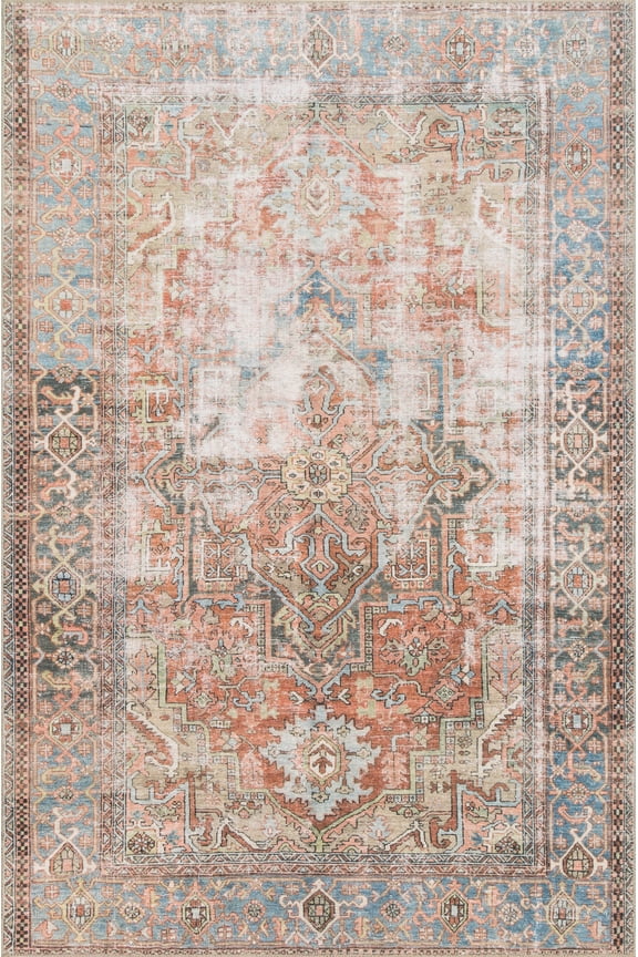 Loloi Loren Collection Lq-15 Terracotta / Sky Oriental Area Rug 1'6" X 1'6" Sample Swatch